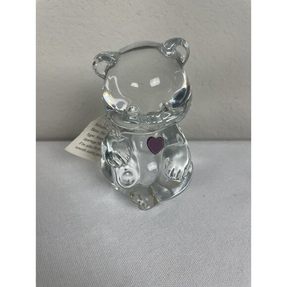 Fenton Clear Glass Bear Figurine Purple Amethyst Heart February Birthstone - Picture 2 of 8